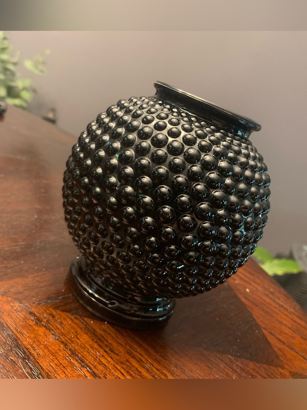 Vintage/Antique Black Amethyst Hobnail Vase 5”